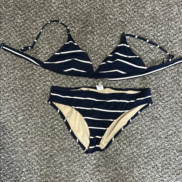 J Crew Striped Navy and White Bikini Set - Picture 1 of 3